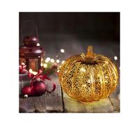Txmfgh Glass Pumpkin Decoration with LED Lights - Elegant Home Accent for Autumn, Thanksgiving, and Halloween - Not Included Battery Required