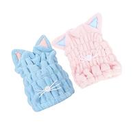 TXQHD 2pcs Cat Ear Cap Microfiber Waffle Towels Fast Drying Thicken Hair Absorption Hat for Home Bathroom