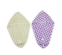 TXQHD Checkered Towel Set of 2 Quick-Drying Hair Turban for Women Absorbent Shower Wraps with Button Soft Coral Fleece Cap