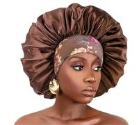 TXQHD Large Silky Satin Bonnet Women Thick Hair Sleep Cap Elastic Band Flower Caps for Sleeping