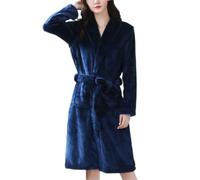 TXQHD Pijamas De Franela Color Sólido Vendaje Albornoz Mujer Ropa De Dormir Señoras Bolsillo Pijamas Cálidos Camisón b Talla única