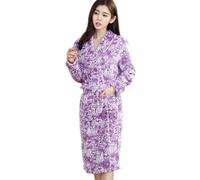 TXQHD Pijamas Mujer Invierno Grueso Cuello En V Señoras Bata Manga Larga Kimono Hombres Ropa De Dormir Ropa De Noche para Parejas Hombres Púrpura M