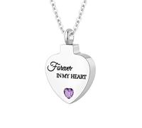 TXQHDHX Cremation Jewelry for Ashes Pendant - Crystal Birthstone Heart Urn Necklace with Mini Keepsake Urn Memorial Ashes Jewelry for Women - Forever In My Heart