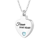 TXQHDHX Cremation Jewelry for Ashes Pendant - Crystal Birthstone Heart Urn Necklace with Mini Keepsake Urn Memorial Ashes Jewelry for Women - Forever In My Heart