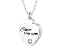 TXQHDHX Cremation Jewelry for Ashes Pendant - Crystal Birthstone Heart Urn Necklace with Mini Keepsake Urn Memorial Ashes Jewelry for Women - Forever In My Heart