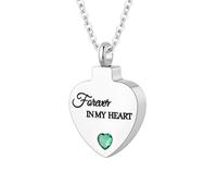 TXQHDHX Cremation Jewelry for Ashes Pendant - Crystal Birthstone Heart Urn Necklace with Mini Keepsake Urn Memorial Ashes Jewelry for Women - Forever In My Heart