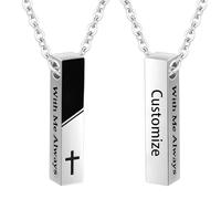 TXQHDHX Customize Cremation Jewelry for Ashes - Bar Urn Necklace for Ashes Cross Pattern Cube Ash Pendant with Mini Keepsake Urn Memorial Jewelry for Women Men Personalized Necklaces Engraved Names