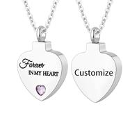 TXQHDHX Customize Cremation Jewelry for Ashes - Crystal Birthstone Heart Urn Necklace Personalized Necklaces Engraved Names - Forever In My Heart