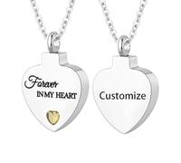 TXQHDHX Customize Cremation Jewelry for Ashes - Crystal Birthstone Heart Urn Necklace Personalized Necklaces Engraved Names - Forever In My Heart