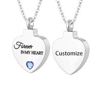 TXQHDHX Customize Cremation Jewelry for Ashes - Crystal Birthstone Heart Urn Necklace Personalized Necklaces Engraved Names - Forever In My Heart