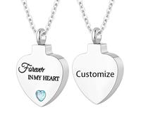 TXQHDHX Customize Cremation Jewelry for Ashes - Crystal Birthstone Heart Urn Necklace Personalized Necklaces Engraved Names - Forever In My Heart