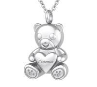 TXQHDHX Customize Urn Necklaces - Teddy Bear Heart Urn Pendant for Men Women Loved One Memorial Jewelry Personalized Necklaces Engraved Names Jewelry