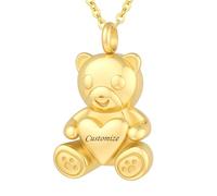 TXQHDHX Customize Urn Necklaces - Teddy Bear Heart Urn Pendant for Men Women Loved One Memorial Jewelry Personalized Necklaces Engraved Names Jewelry
