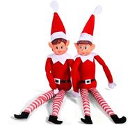 TXVQ Juego de Elfos, Elfo Navidad 40cm Juego de Elfos Muñeca Suave de Pierna Larga Travieso Duende, con Cuerpo Suave y Cara de Vinilo, Juego de 2 Unidades, Rojo