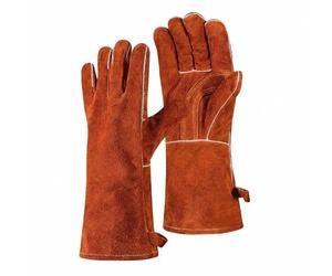 TXWLLIU Guantes de Soldadura Unisex, Fabricados en Cuero Resistente al Calor e Ignífugo para Soldadores de Núcleo Fundente Stick Mig, Forjas, Herreros, Chimeneas, Parrillas y Hornos, Marrón