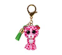 TY Anillo para llaves Mini Boos Clips, Leopardo, Glamour,Rosa y Verde, Con borla verde, El llavero de moda inspirado en los famosos peluches con ojos grandes brillantes, 10 Cm, 25053