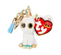Ty - Anillo porta llaves Mini Boos Clips - Unicornio - Pixy - Blanco - Con borla azul - El llavero de moda inspirado en los famosos peluches con ojos grandes brillantes - 10 Cm - 25055