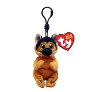 Ty Beanie Bellies Clips Anillo porta llaves de peluche, Ace el pastor alemán con los ojos dorados brillantes, animales de peluche con el vientre suave, 12 cm T43110