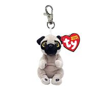Ty Beanie Bellies Clips - Anillo Porta Llaves de Peluche, Izzy el Pug con Ojos Dorados Brillantes, Animales de Peluche con Barriga Suave, 12 cm, T43104