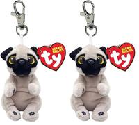 Ty Beanie Bellies Clips - Anillo Porta Llaves de Peluche, Izzy el Pug con Ojos Dorados Brillantes, Animales de Peluche con Barriga Suave, 12 cm, T43104 (Paquete de 2)