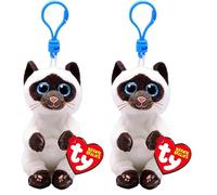 Ty Beanie Bellies Clips Anillo Porta Llaves de Peluche, Miso el Gatito con los Ojos Azules Brillantes, Animales de Peluche con el Vientre Suave, 12 cm T43106 (Paquete de 2)