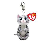 TY Beanie Bellies Clips Anillo porta llaves de peluche, Mitzi el gatito con ojos azules brillantes, animales de peluche con el vientre suave, 12 cm T43100