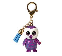 Ty - Llavero Mini Boos Clips - Búho - Moonlight - Morado y Azul - Con borla azul - El llavero de moda inspirado en los famosos peluches con ojos grandes brillantes - 10 Cm - 25054
