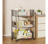 TY&WJ Carrito De Almacenamiento Móvil De Acrílico, Transparente Carrito Cocina con Ruedas Bloqueables Y Estructura Metal, para Oficina, Bajo Escritorio,B,3 Tier