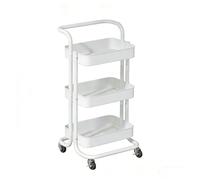 TY&WJ Carrito De Cocina Móvil,Metal Carrito De Almacenamiento con Ruedas Bloqueables & Mango para Oficina, Balcón, Cafetería,Blanca,3 Tier