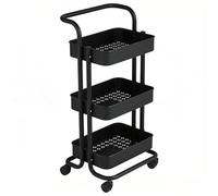 TY&WJ Carrito De Cocina Móvil,Metal Carrito De Almacenamiento con Ruedas Bloqueables & Mango para Oficina, Balcón, Cafetería,Negro,3 Tier