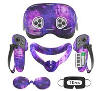 Tyasoleil Accesorios para Oculus Quest 3S, juego de fundas de silicona para Meta Quest 3S, juego de accesorios de realidad virtual, incluye funda de cuero para agarre de controlador, cubierta de
