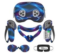 Tyasoleil Funda de silicona VR compatible con Meta/Oculus Quest 3S, juego de accesorios de realidad virtual, incluye funda de cuero para agarre de controlador, cubierta de carcasa de realidad virtual