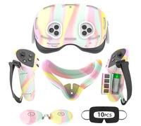 Tyasoleil Funda de silicona VR compatible con Meta/Oculus Quest 3S, juego de accesorios de realidad virtual, incluye funda de cuero para agarre de controlador, cubierta de carcasa de realidad virtual