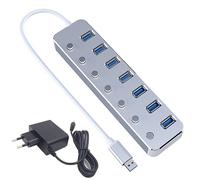 Tyatocepy Adaptador de Corriente USB 3.0 7 Puertos AleacióN de Aluminio Splitter Hub USB Hub 3.0 USB Multi Extender Switch 1.2M Cable Hub Enchufe de la UE A