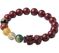 TYBAODAN Pulsera de cinabrio Feng Shui, Pixiu cinabrio, rosario dragón guardián, adecuado para hombres y mujeres, simboliza riqueza y buena suerte. (8mm-Five-way God of Wealth Pixi)