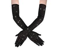 TYBGAU Boutique UK 1 par de guantes largos de malla con diamantes de imitación for mujer, mangas hasta el codo, accesorios de disfraz for ópera, fiesta de té, boda y graduación Guantes de malla(Noir)