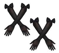 TYBGAU Boutique UK 2 pares de guantes largos elásticos negros con lazo transparente for mujer, guantes hasta el codo de satén de malla de tul for fiesta de ópera de boda Guantes de malla