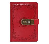TYBGAU Boutique UK Cuaderno Retro B6 con bloqueo de contraseña, diario de libro de códigos Vintage de cuero PU, papel grueso de 260 páginas, Bloc de notas planificador diario Diario(Rot)