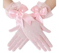 TYBGAU Boutique UK Guantes cortos de encaje con diamantes de imitación for mujer, guantes elásticos de tul transparentes y brillantes for boda, fiesta de ópera Guantes de malla(Rose)