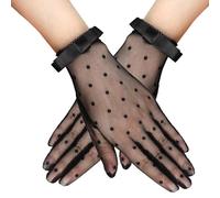 TYBGAU Boutique UK Guantes de encaje de malla negra for mujer, lazo de lunares, guante transparente de tul corto Vintage for fiesta de té, boda, cena, ópera Guantes de malla