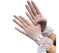 TYBGAU Boutique UK Guantes de encaje for mujer, guantes cortos de malla de tul transparentes for accesorios de fiesta de boda de Halloween Guantes de malla(Weiß)