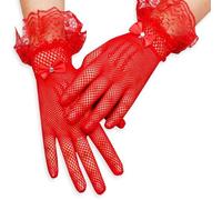 TYBGAU Boutique UK Guantes de encaje for mujer, guantes cortos de malla de tul transparentes for accesorios de fiesta de boda de Halloween Guantes de malla(Rot)