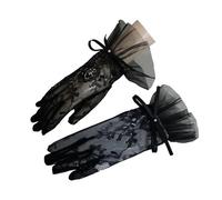 TYBGAU Boutique UK Guantes de lazo de malla de encaje negro for mujer, cortos formales, fiesta de té, guantes de tul transparente for disfraz, boda, graduación, Halloween Guantes de malla(Noir)