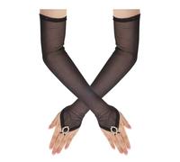 TYBGAU Boutique UK Guantes largos de ópera negros sin dedos for mujer, guantes de noche de malla elástica for bodas, disfraz nupcial, Halloween Guantes de malla