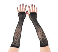 TYBGAU Boutique UK Guantes largos sin dedos de rejilla negros for mujer, accesorio de ópera de concierto con manga de pulgar de malla Guantes de malla