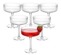 TYBGAU Boutique UK Juego de 6 copas cupé acanaladas Champagne Tower de 8 oz, copas de Martini clásicas transparentes for bodas, fiestas de cumpleaños y bares