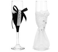TYBGAU Boutique UK Juego de copas de vino de boda for novios, copas de tostado vintage en blanco y negro for celebración de compromiso