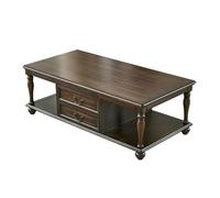 TYBGAU Boutique UK Mesa auxiliar vintage de 2 niveles, mesa central de madera con 2 cajones, mesa de sofá, mesa de té grande y moderna para sala de estar, sala de recepción