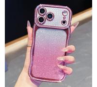 Tybiky Funda degradada para iPhone 15 Pro Max con marco de ondas Luxury Glitter Diamond Sparkle Rhinestone Funda resistente a los golpes Protección de objetivo Suave TPU Bumper Cover para iPhone 15