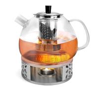 TYBYBB Tetera de cristal de 1500 ml con colador, con calientaplatos, tetera con calentador de velas, para tés sueltos, té de frutas, té perfumado (juego de tetera de cristal)